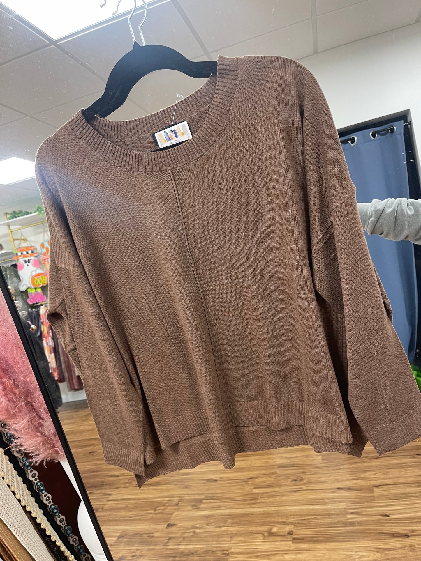 Brown Extended Shoulder Sweater