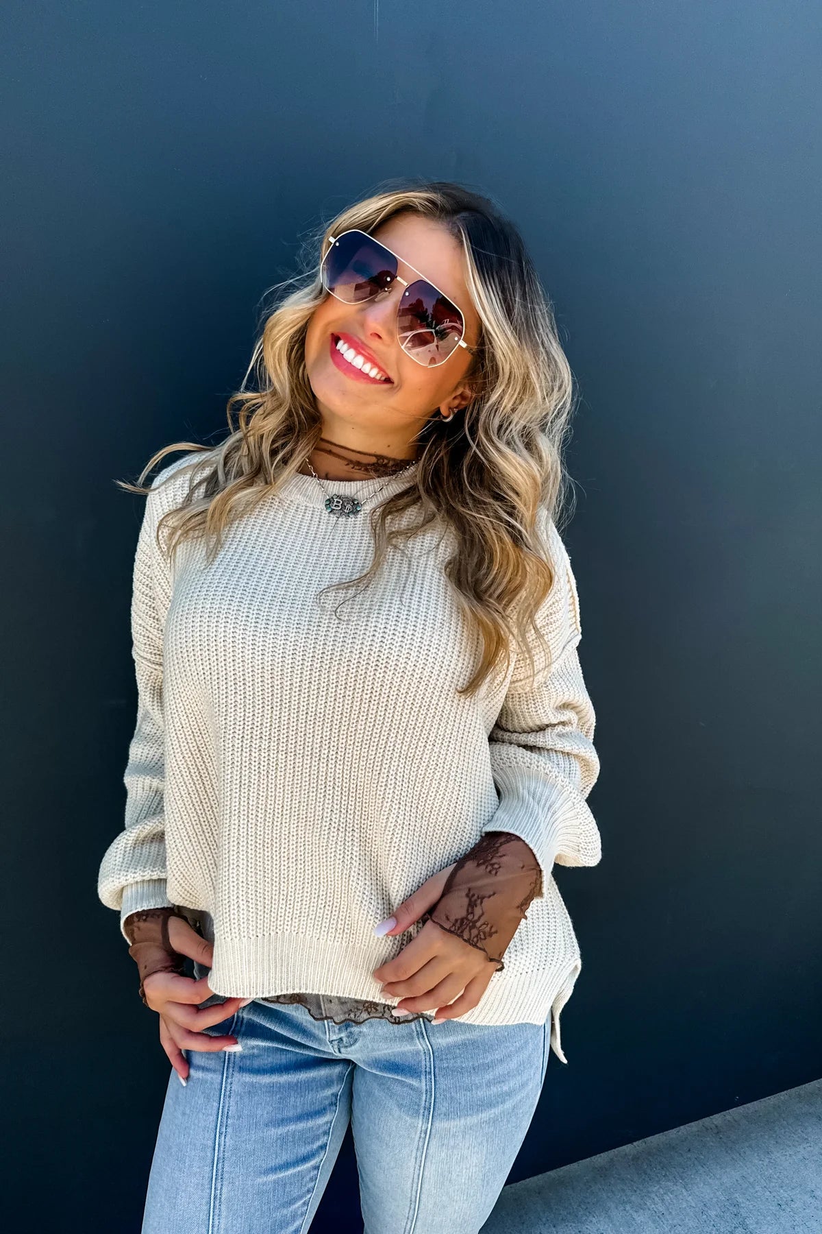 Beige Sweater Knit Top