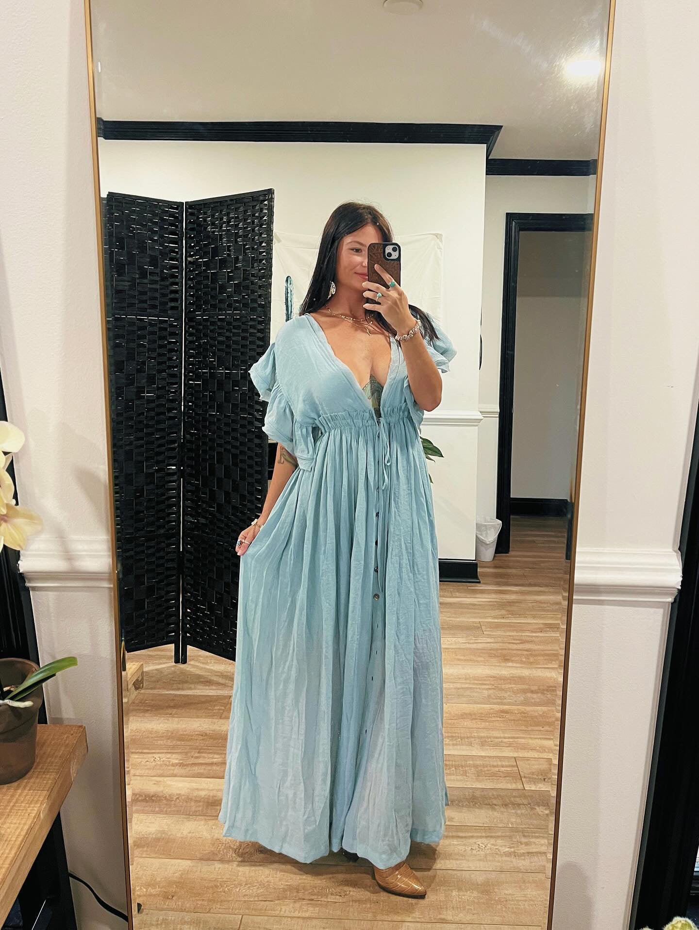 Misty Blue Flowy Maxi Dress