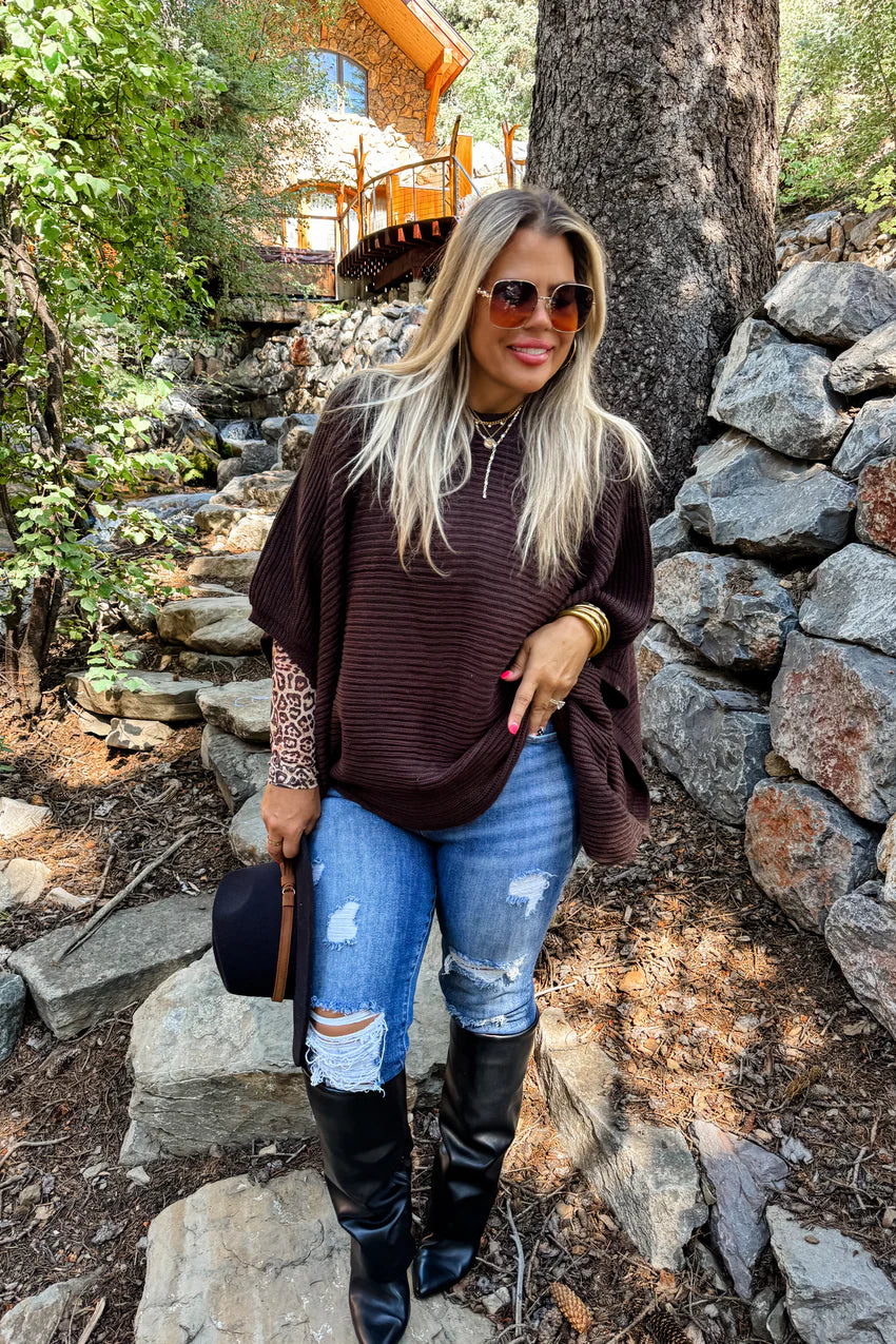 Brown Pullover Poncho