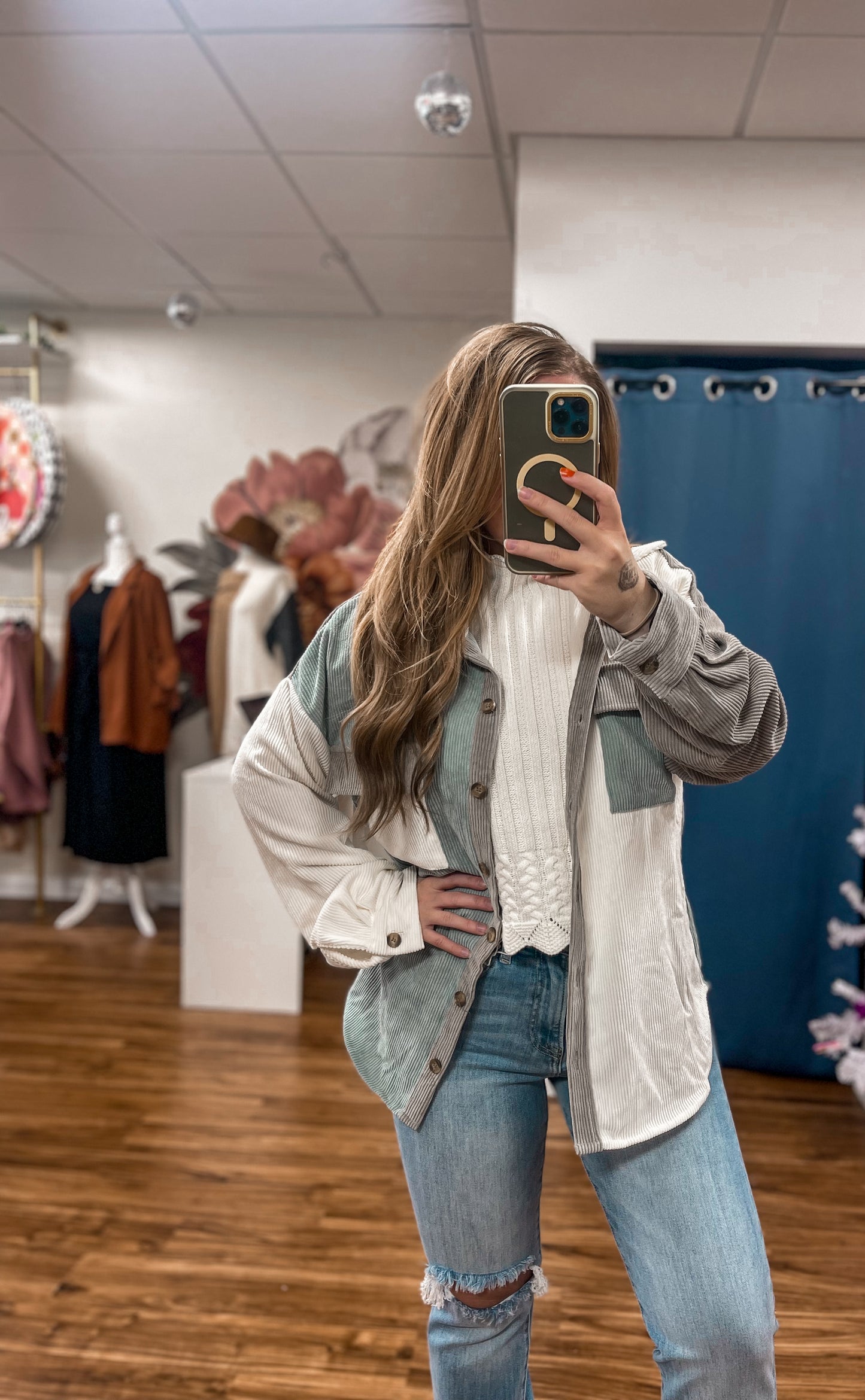 Colorblock Shacket Dusty Mint