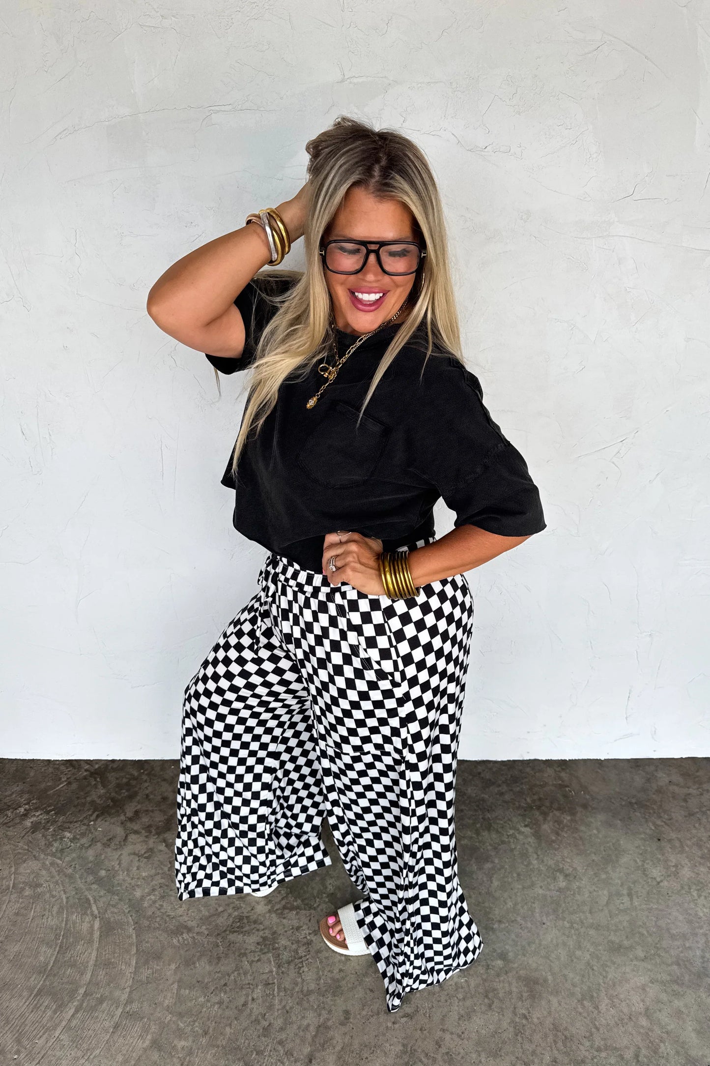 B&W Haddie Wide Leg Checker Pants