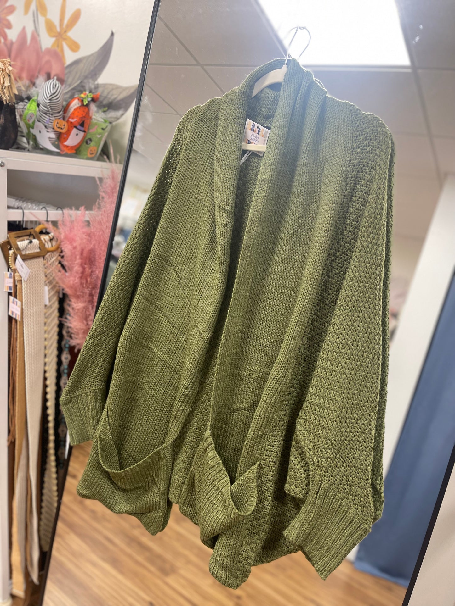 Olive Green Dolman Sleeve Cardigan (Plus Size)