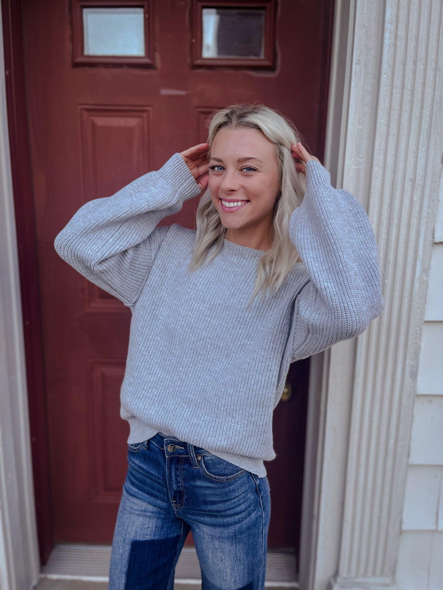 Grey Balloon Sleeve Sweater