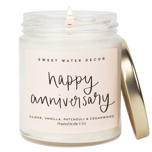 Happy Anniversary Soy Candle - Clear Jar - 9 oz (Palo Santo Patchouli)