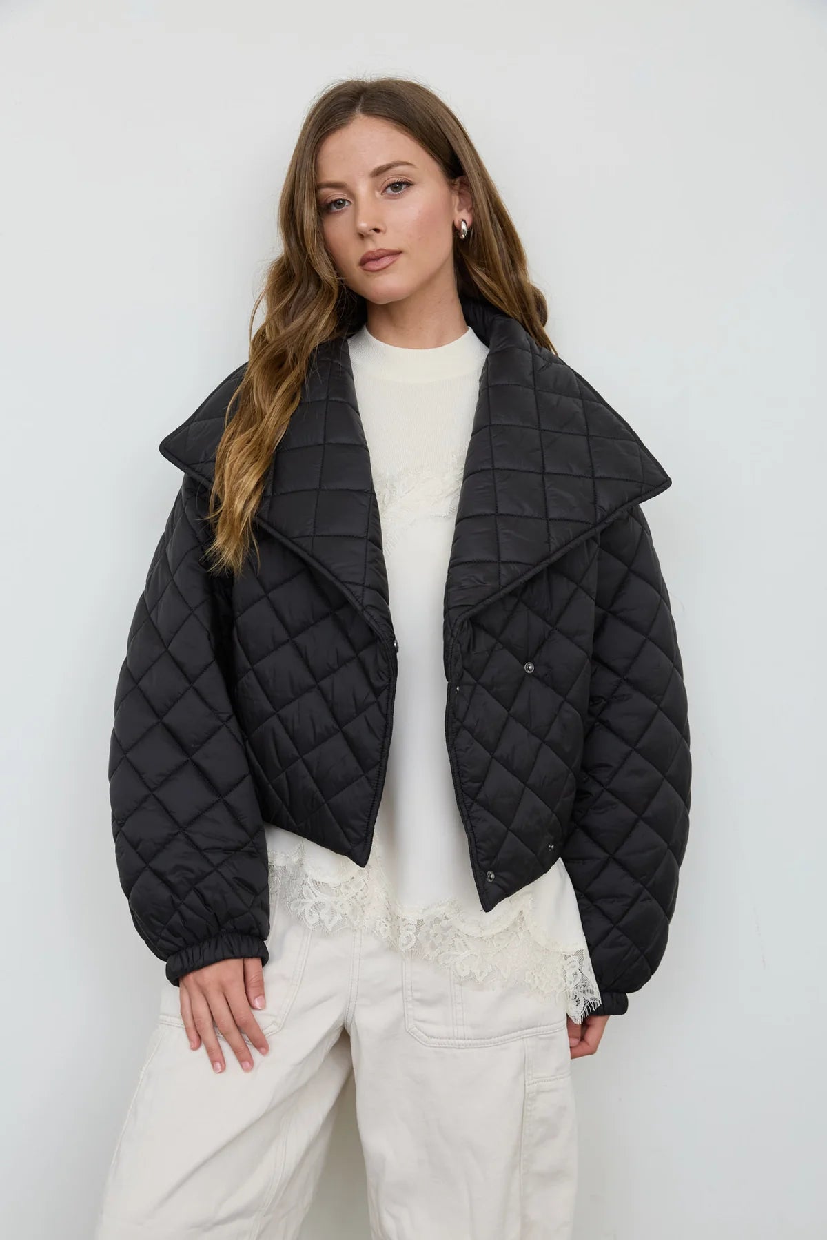QUILTED SHAWL COLLAR CROPPED JACKET