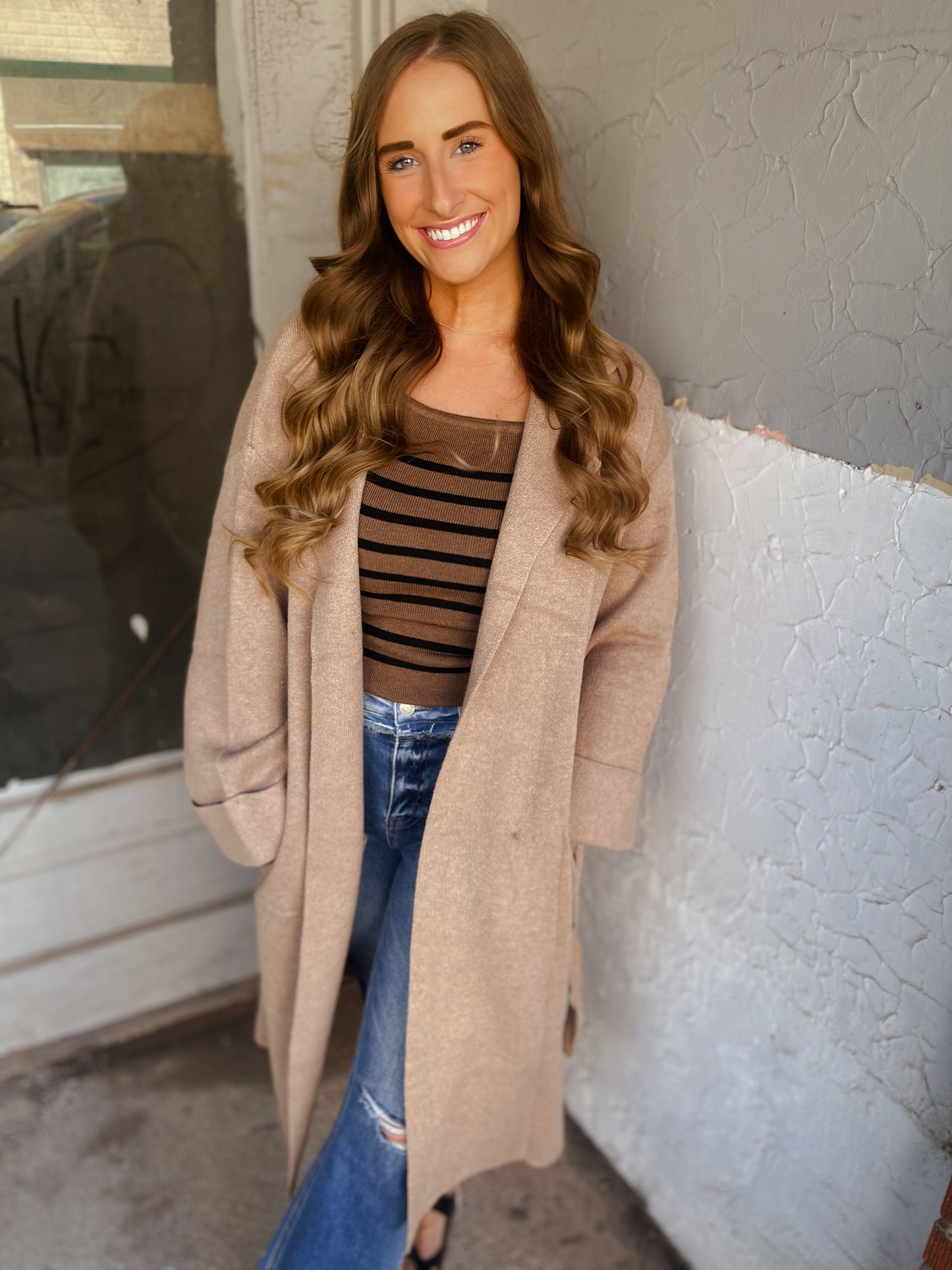 Latte Knitted Trench Coat