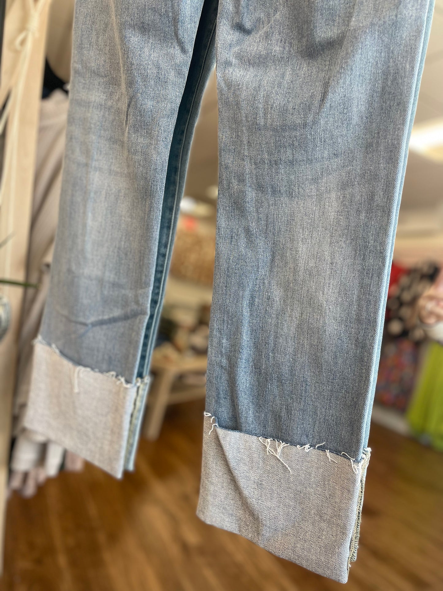 RISEN Light Wash High Rise Wide Cuffed Straight Jeans