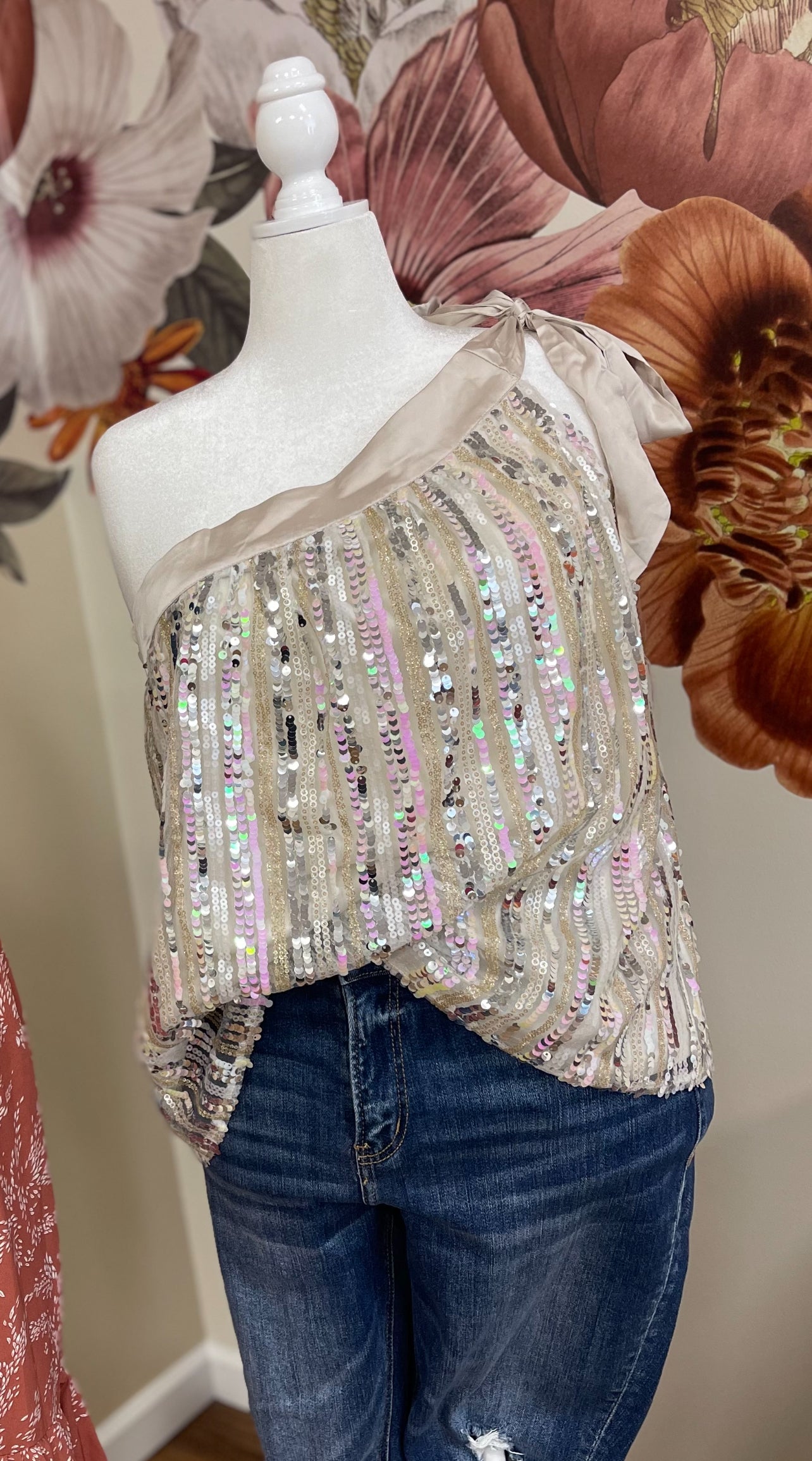 Plus Size Sequin One Shoulder Top