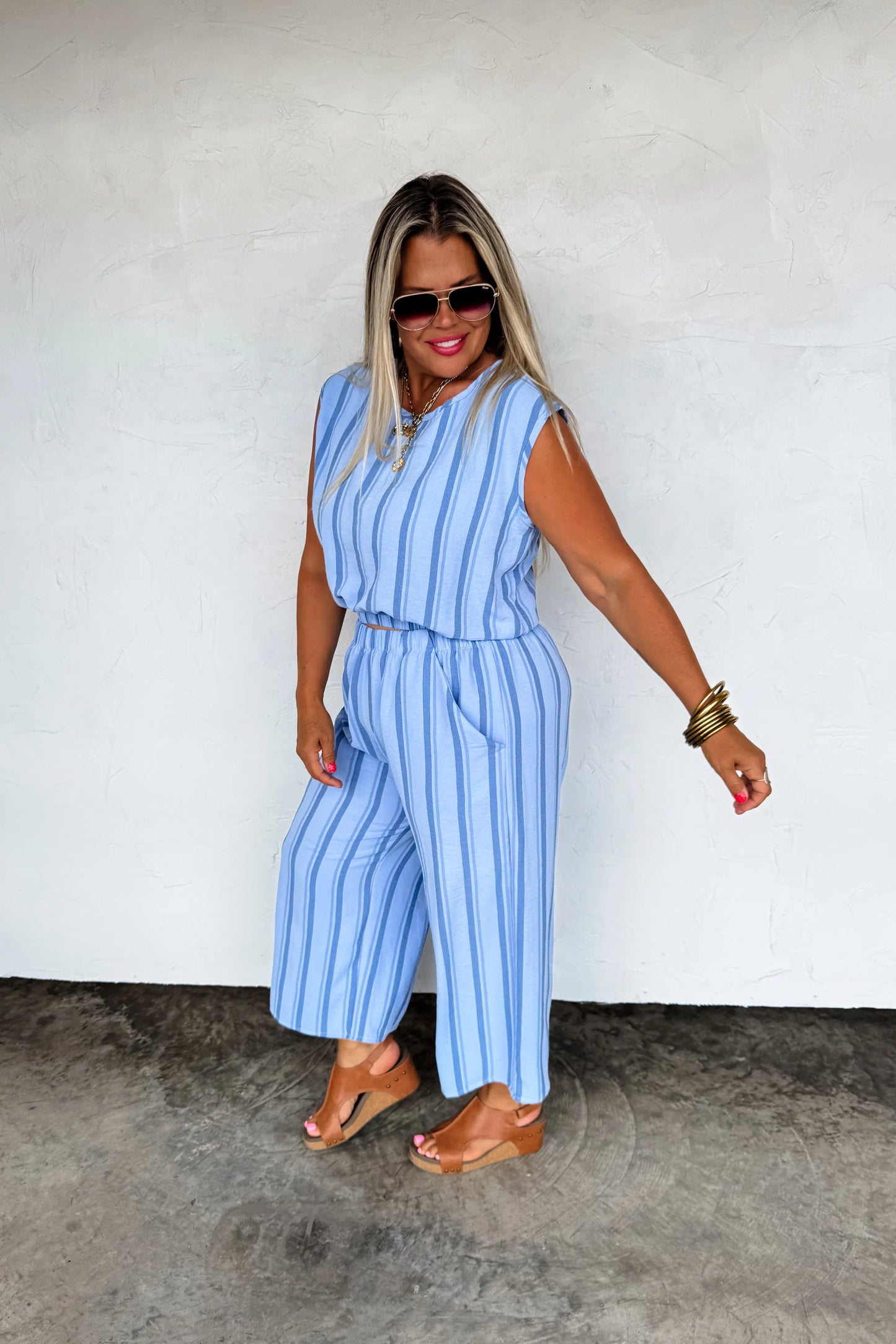 Blue Calabasas Crop Pant Set