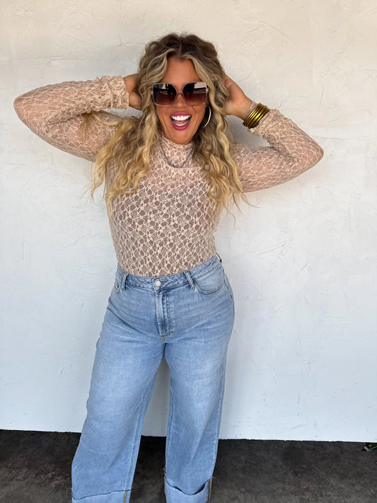 Beige Jolie Lace Thumbhole Top