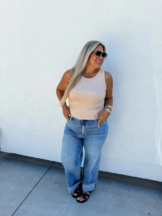 Tan Ribbed Tank