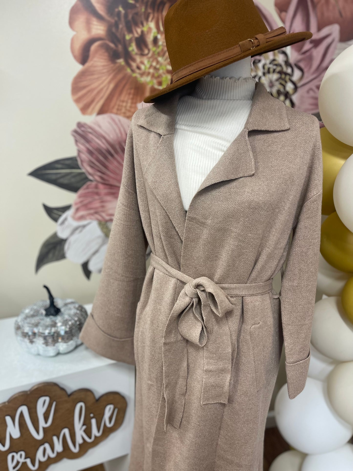 Latte Knitted Trench Coat