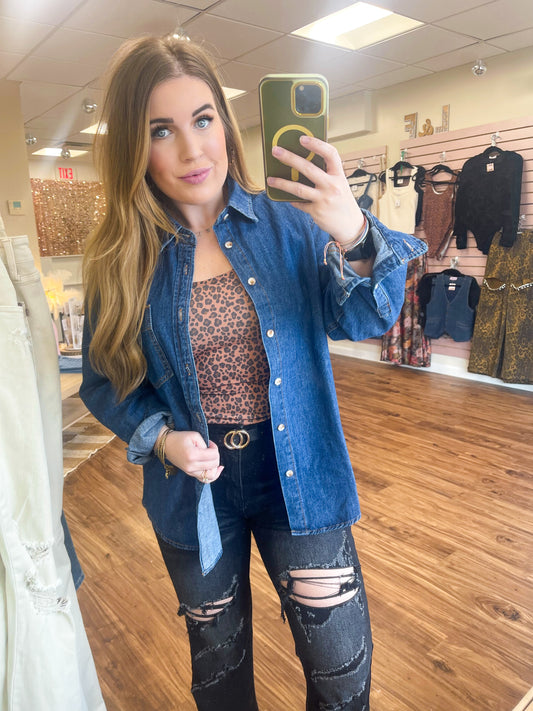 Denim Button Down Shirt Medium Wash