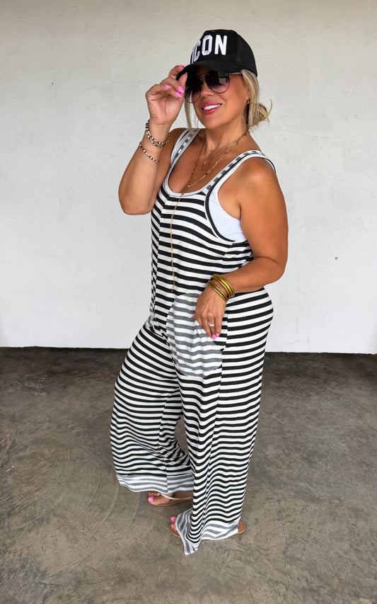 Black Ricki Stripe Terry Romper ETA end of July