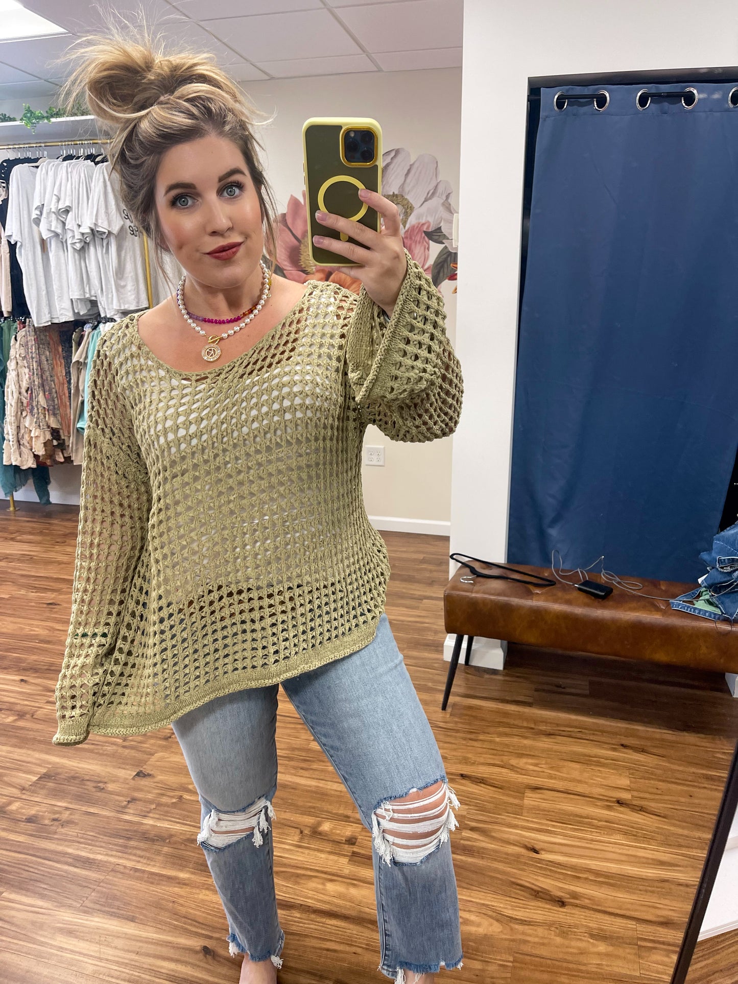 Sheer Pullover in Warm Olive