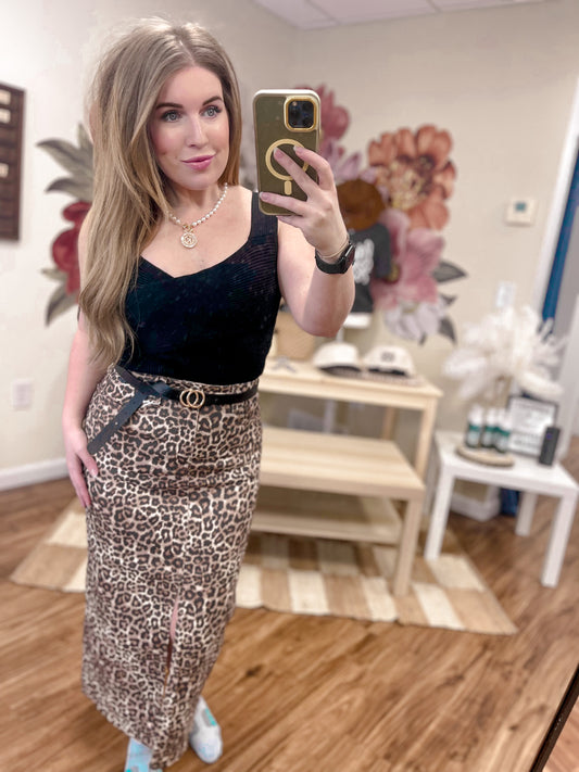 Leopard Denim Skirt