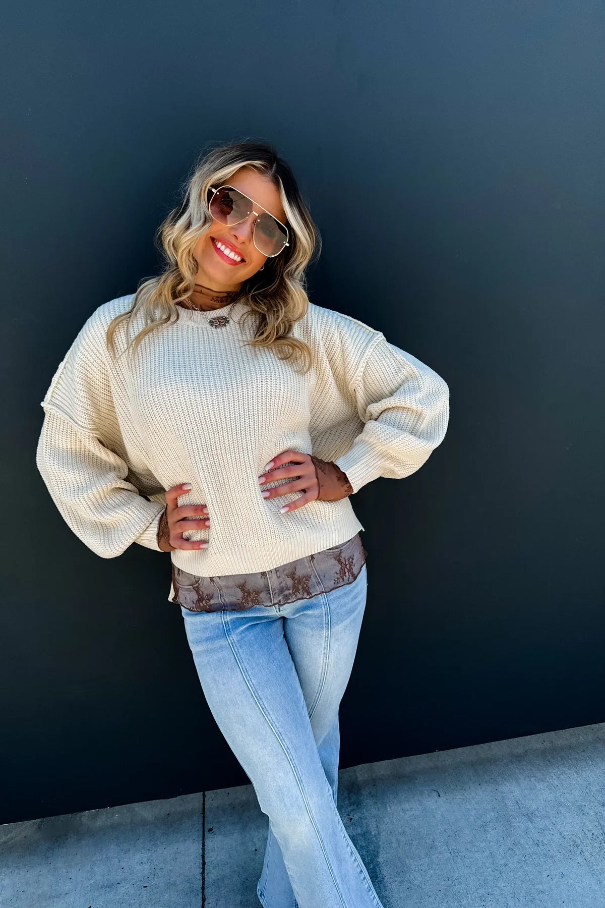 Beige Sweater Knit Top