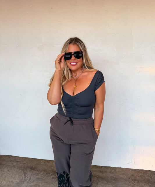 Charcoal Cap Sleeve Top