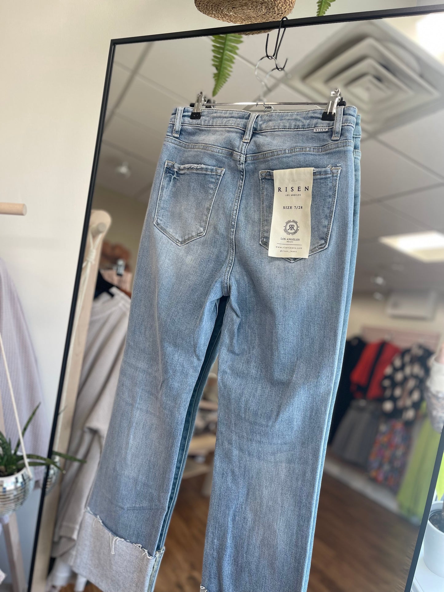 RISEN Light Wash High Rise Wide Cuffed Straight Jeans
