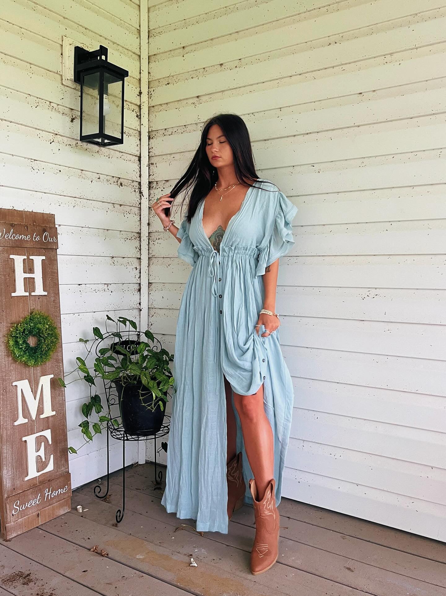 Misty Blue Flowy Maxi Dress Laverne + Frankie Misty Blue Flowy Maxi Dress Laverne + Frankie