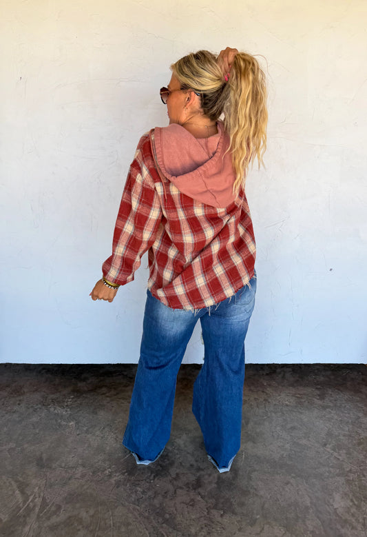 Mountain Morning Plaid Shacket in Red Brick