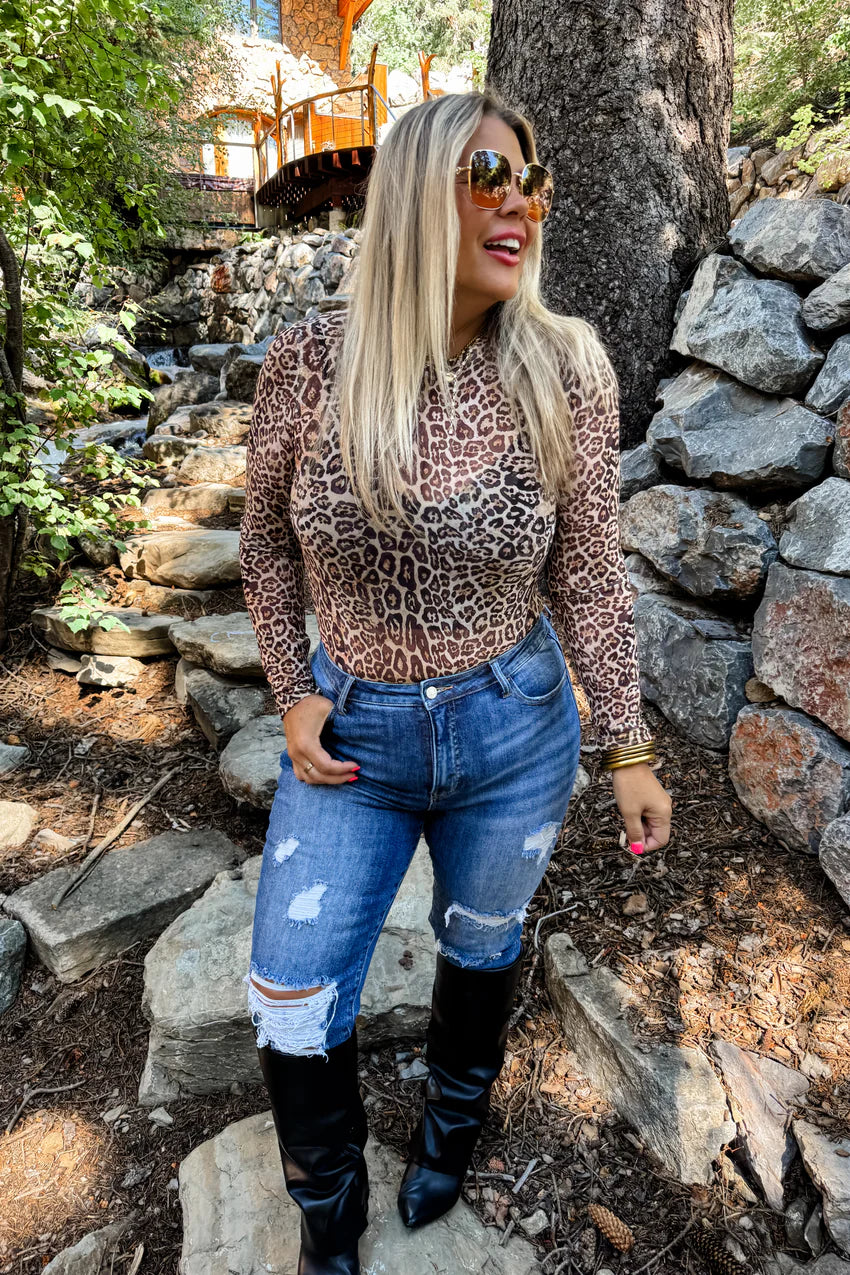 Cheetah Mesh Top
