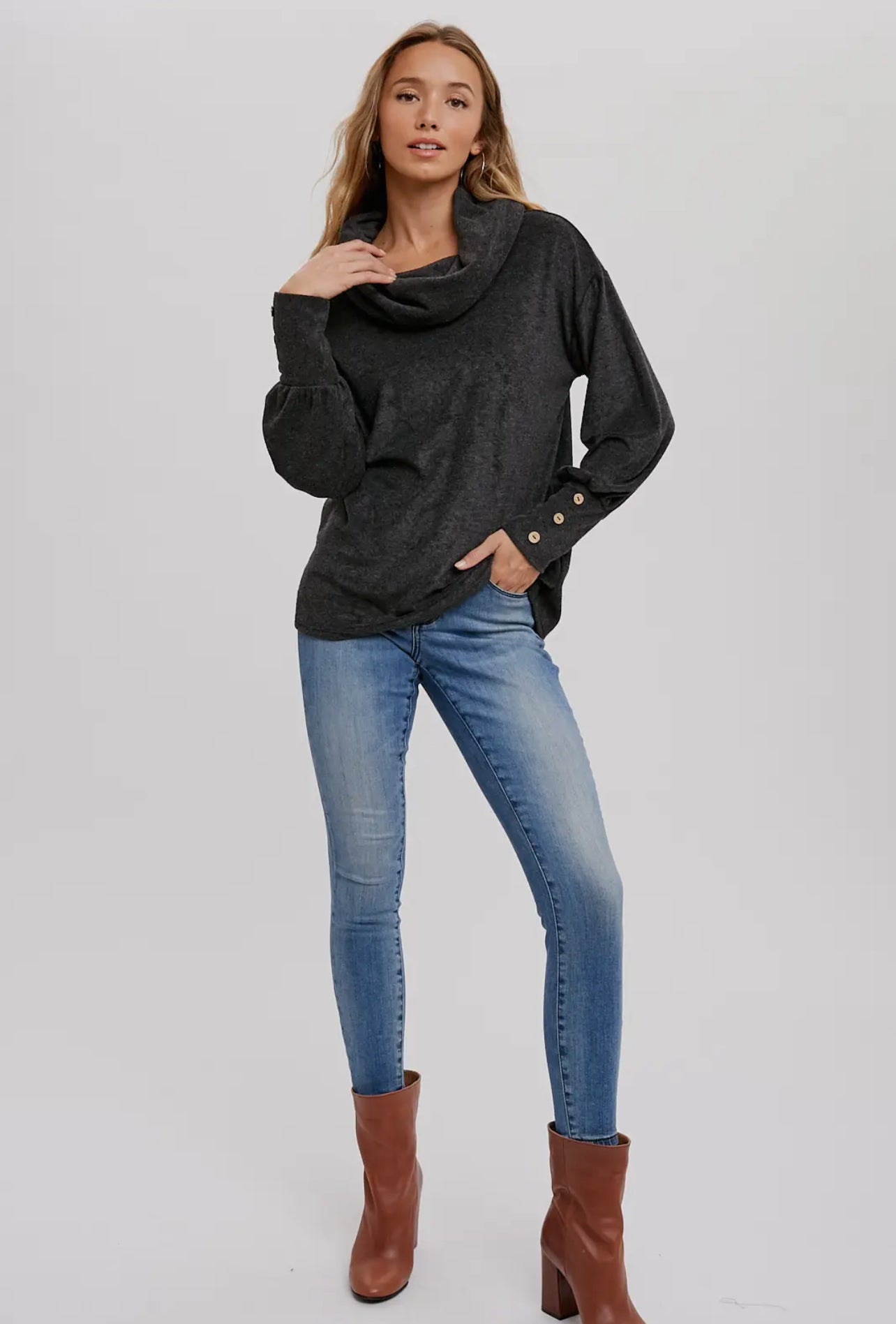 Terry Cowl Neck Pullover