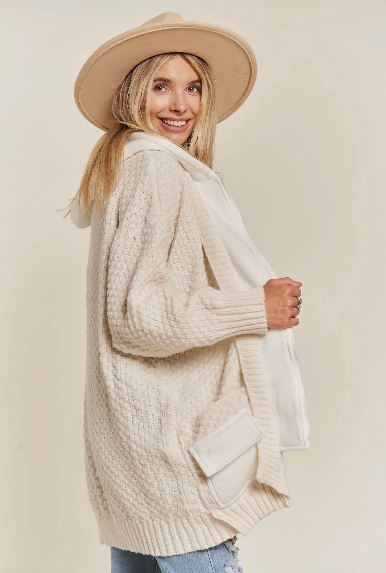 Cream Zip Up Hoodie Jacket