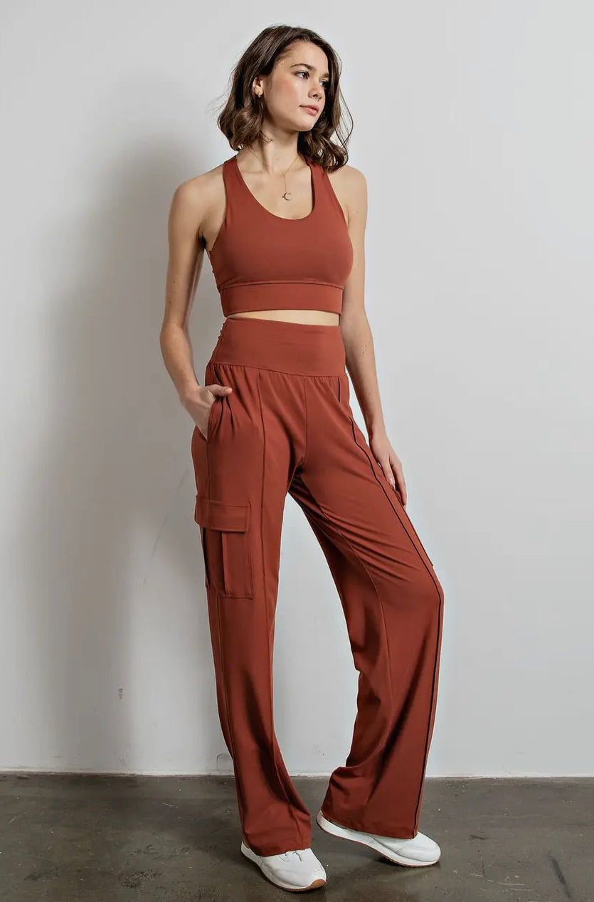 Butter Soft Straight Leg Terracotta Cargo Pants