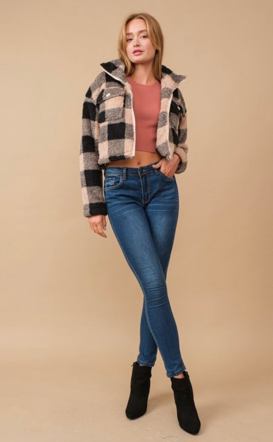 Mauve Flannel Sherpa Zip Up Jacket