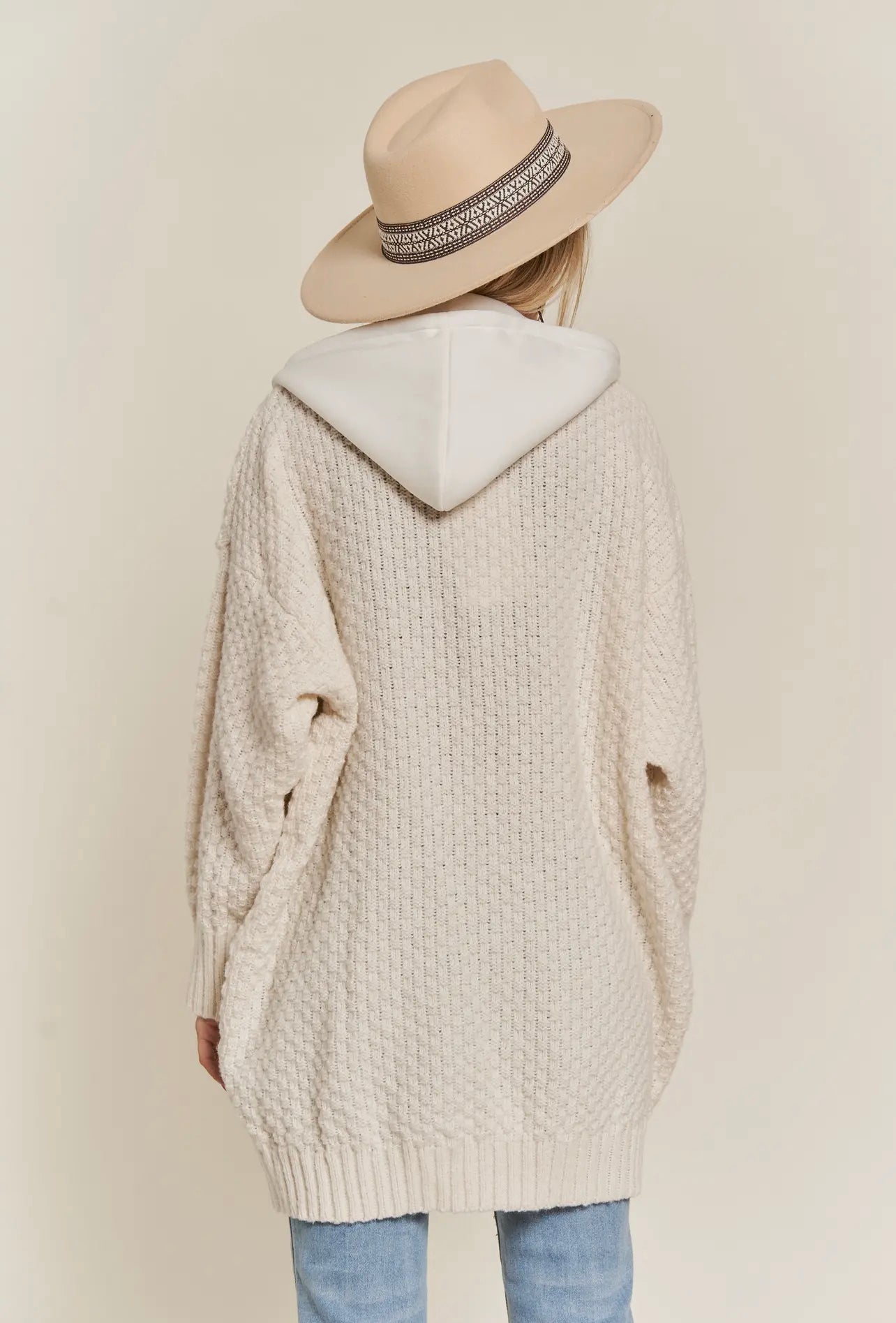 Cream Zip Up Hoodie Jacket