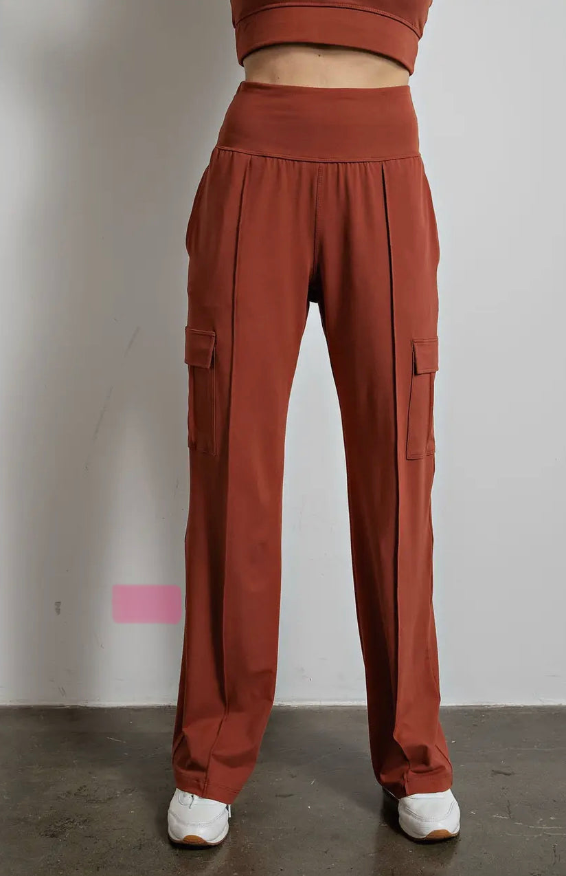 Butter Soft Straight Leg Terracotta Cargo Pants