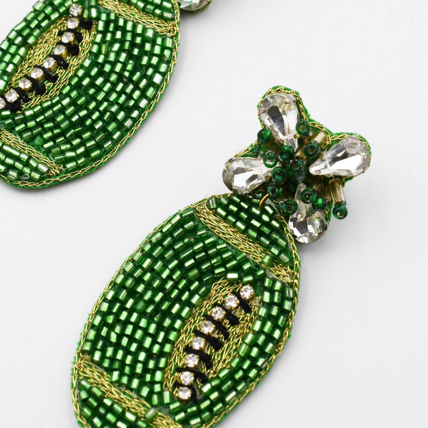 Sparkly Green Football Beaded Earring