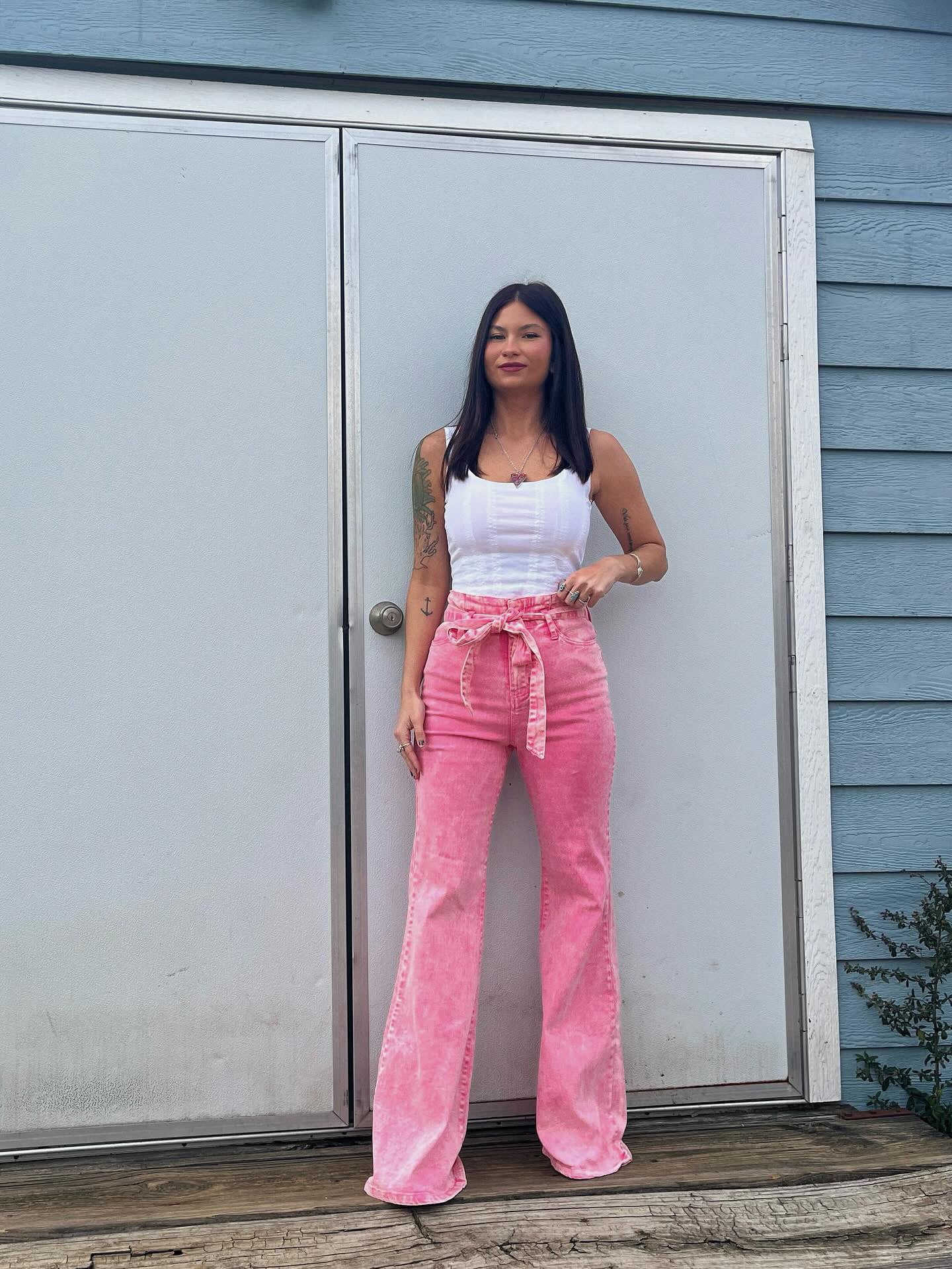 Acid Washed Pink Flares