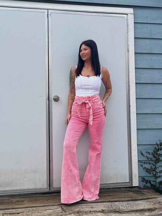 Acid Washed Pink Flares