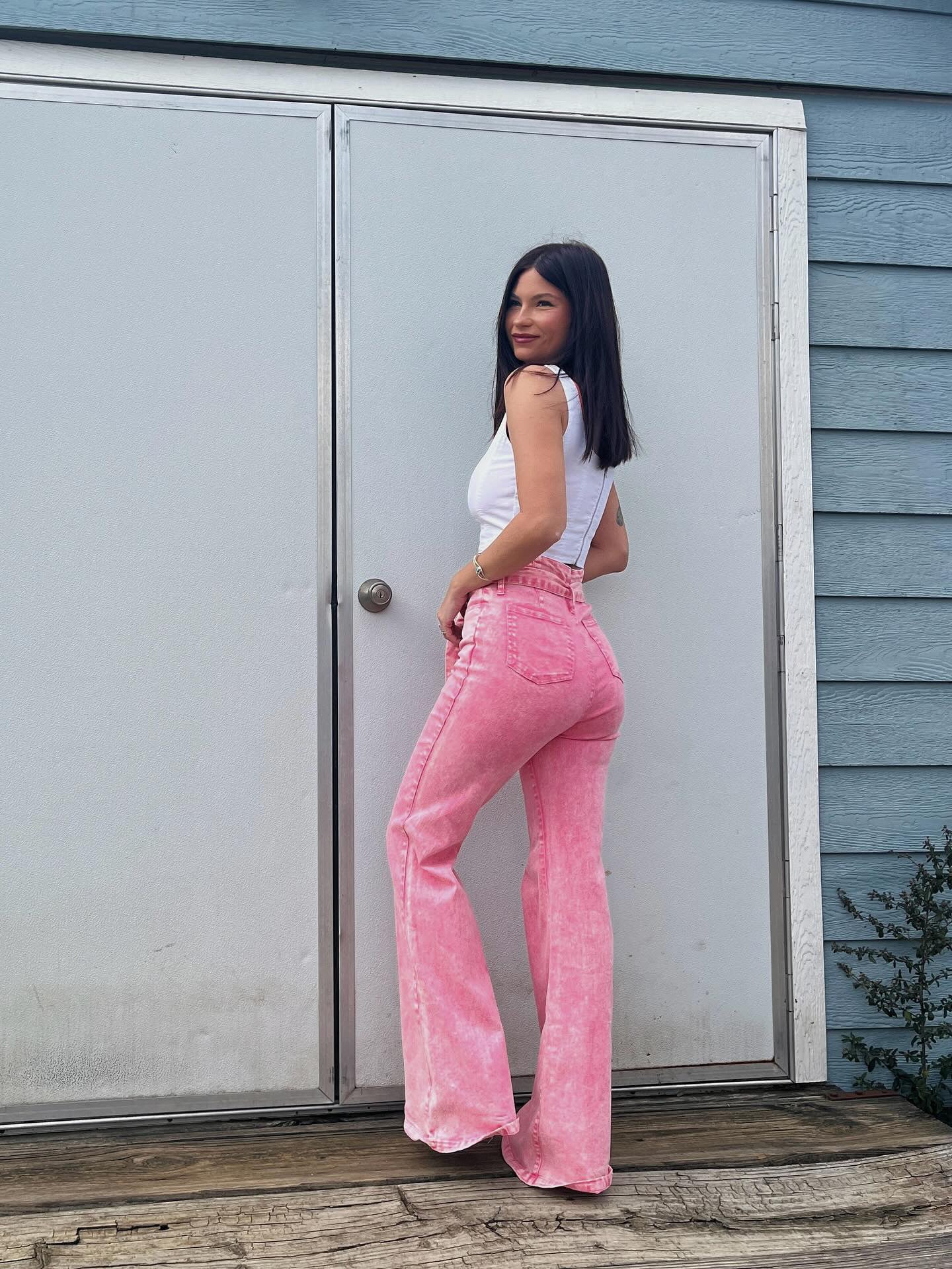 Acid Washed Pink Flares
