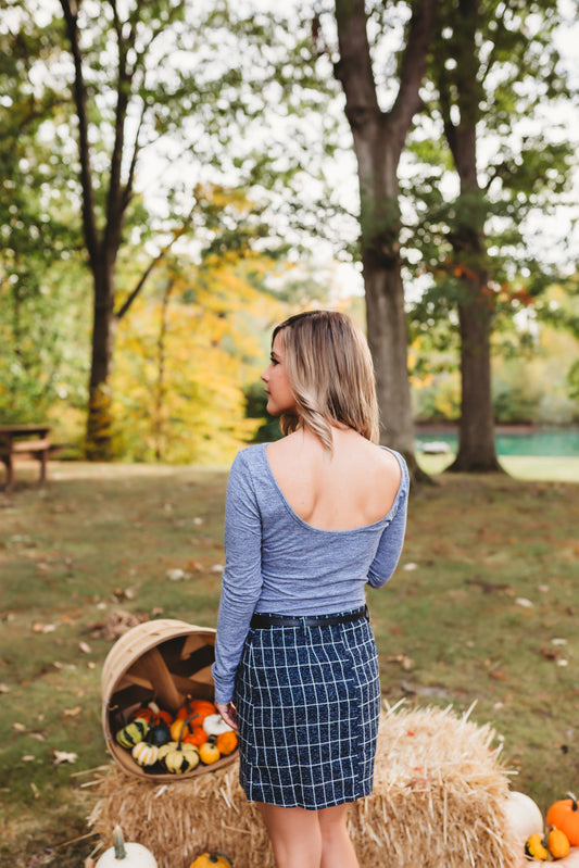 Navy Belted Mini Skirt