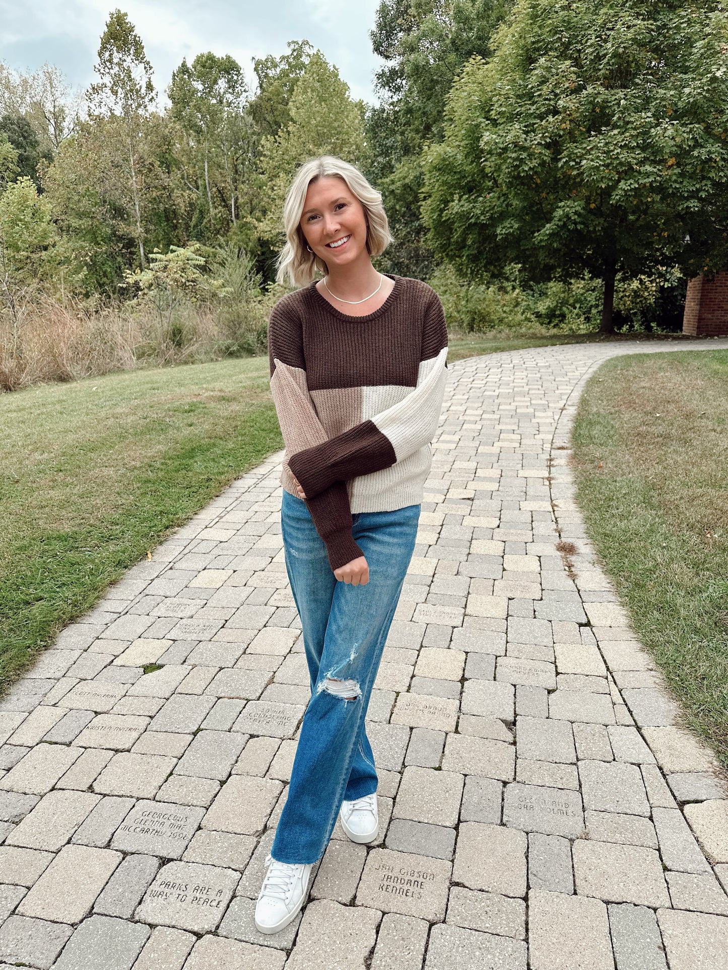 Chocolate Multi Colorblock Back Tie Knit Sweater