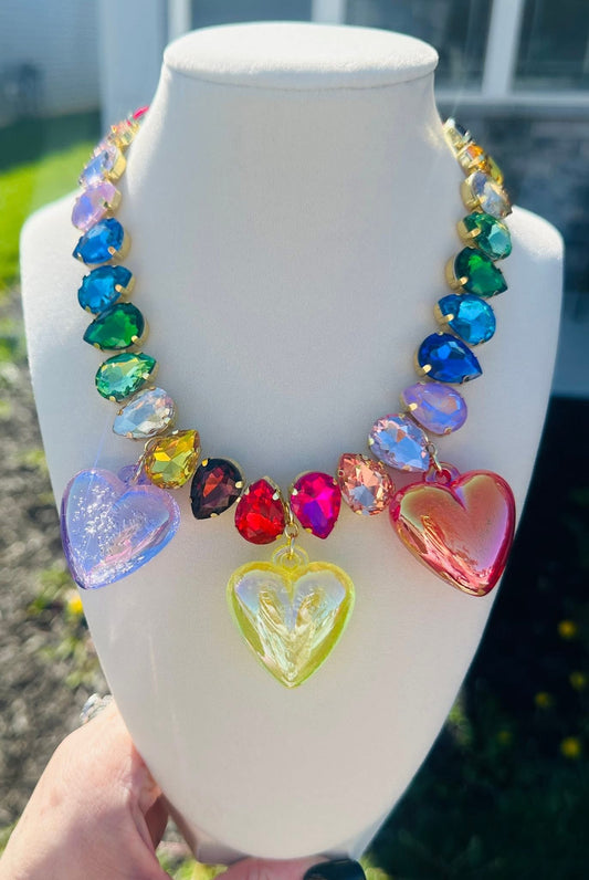 Jewel Candy Rainbow Hearts Necklace