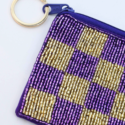 Checkered Purple/Gold Keychain Pouch