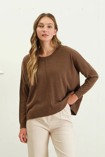 Brown Extended Shoulder Sweater