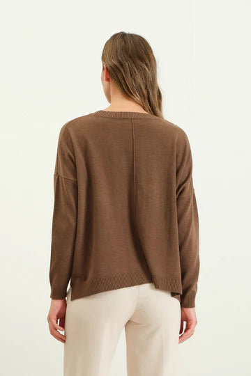 Brown Extended Shoulder Sweater
