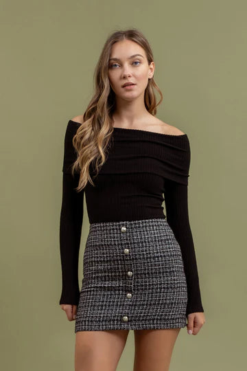Fold Over Off The Shoulder Knit Top