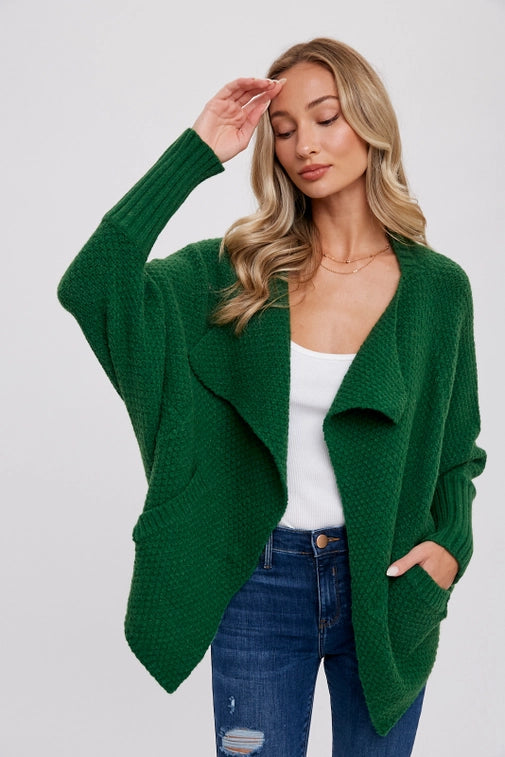 Forest Waffle Cocoon Sweater Cardigan