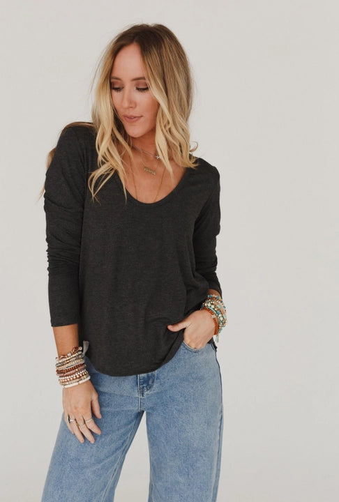 Charcoal Long Sleeve Bralette Tee