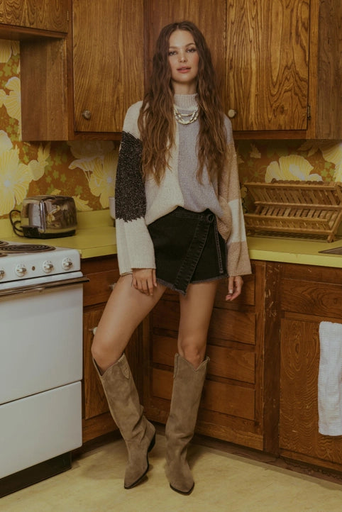 Oatmeal Colorblock Knit Pullover