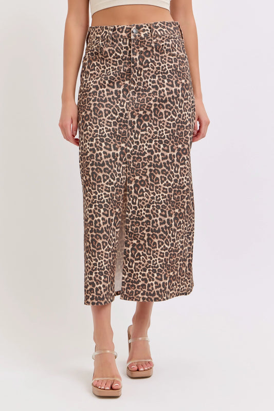Leopard Denim Skirt
