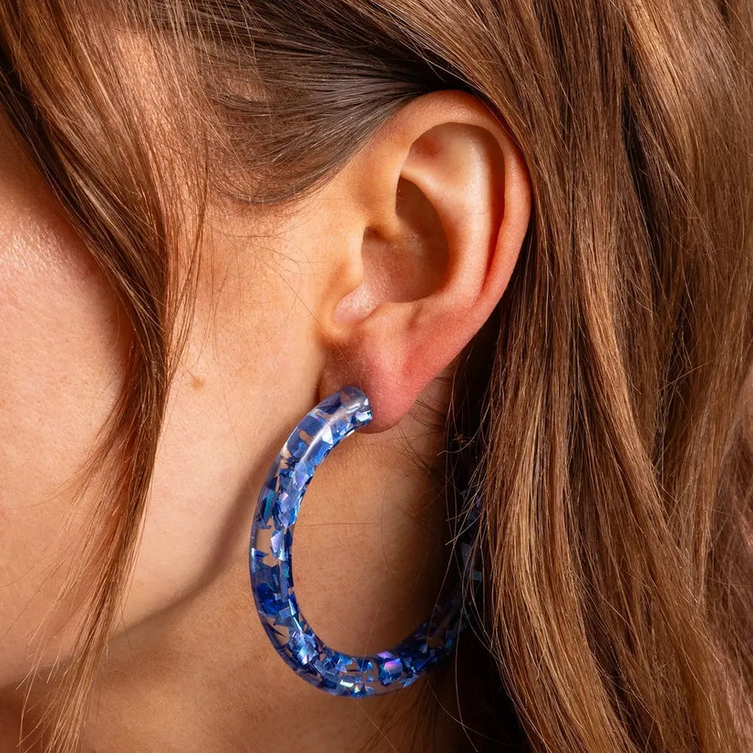 Blue Confetti Hoops