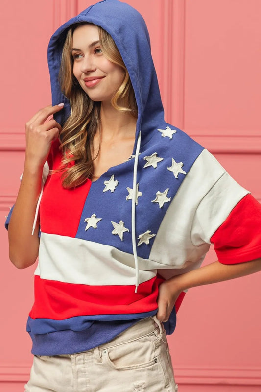American Flag Short Sleeve Hoodie